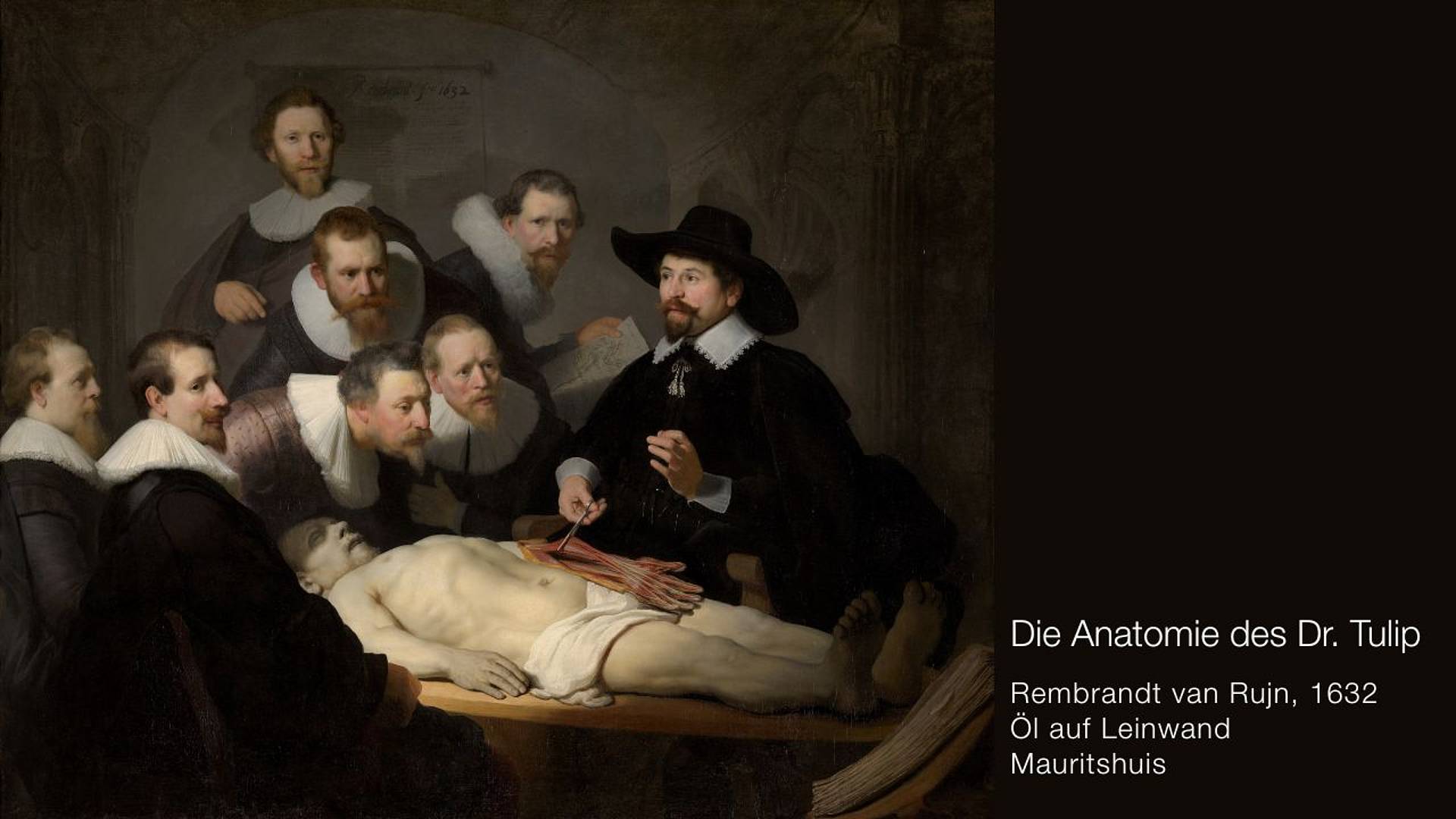 Ein Gemälde von Rembrandt. Eine Gruppe von Männern seziert einen Leichnam