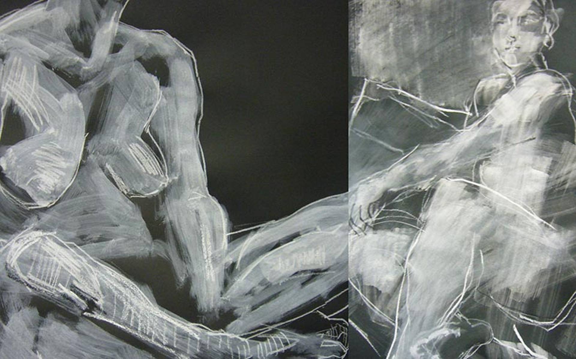 Akt Frau - weiss auf schwarzem Hintergrund