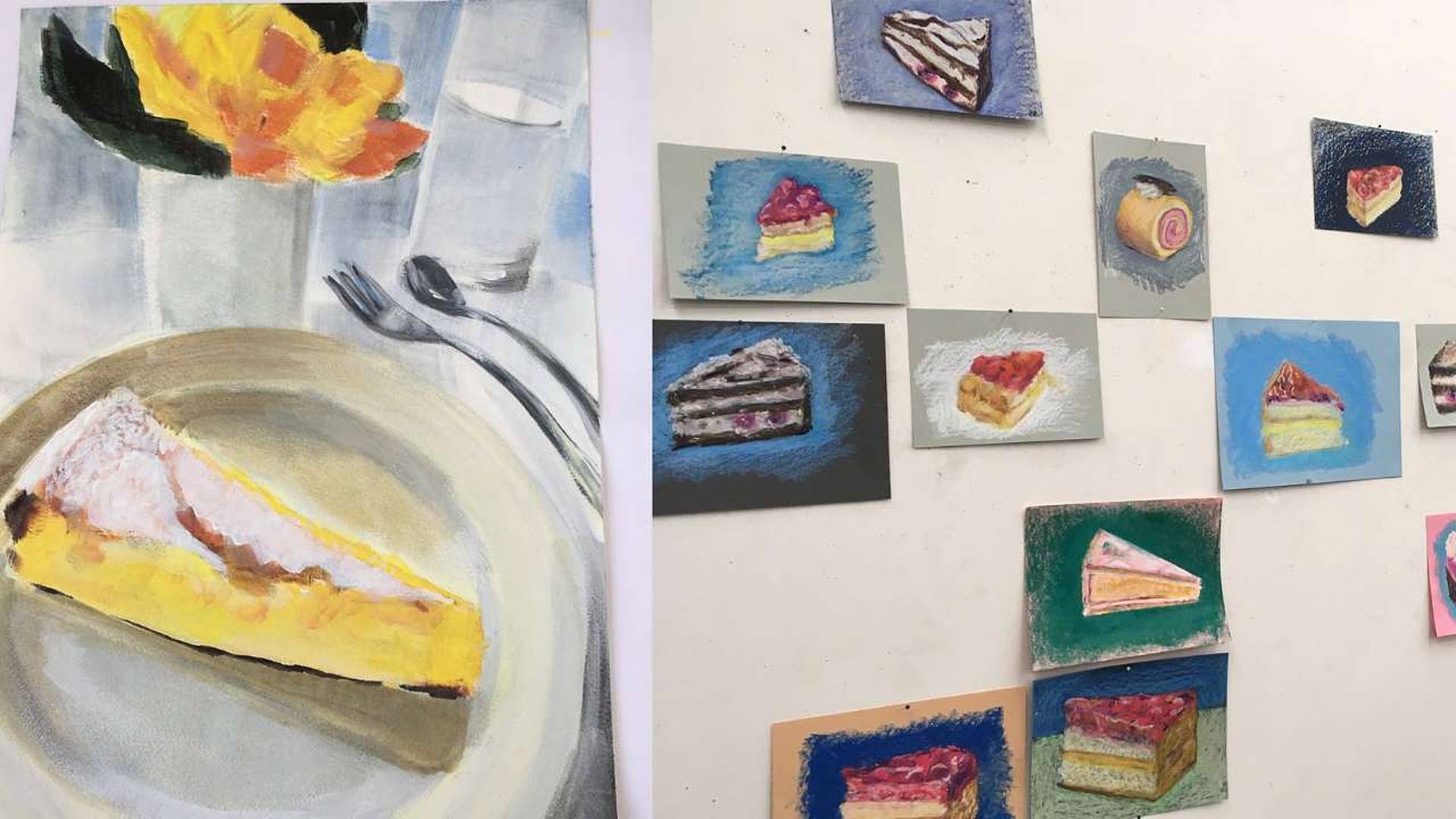 Gemalte Bilder von Kuchenstücken