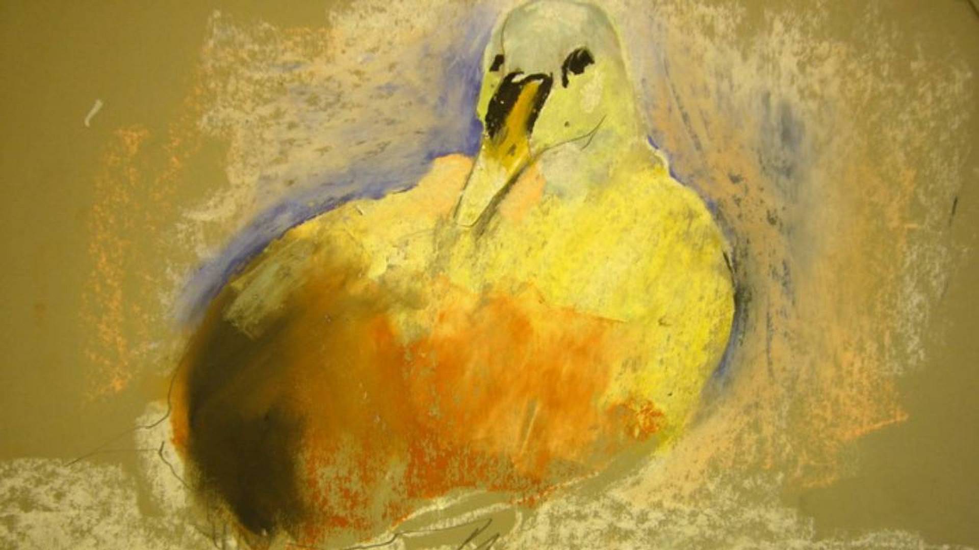 Vogel in Gelbtönen gemalt